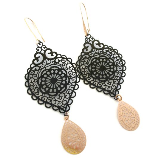 FILIGREE BLACK ROSE GOLD DROPS 1